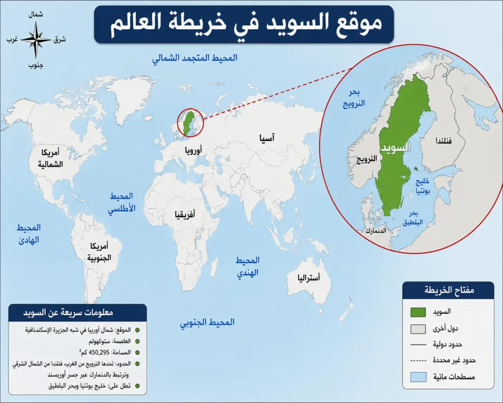 موقع السويد في خريطة العالم