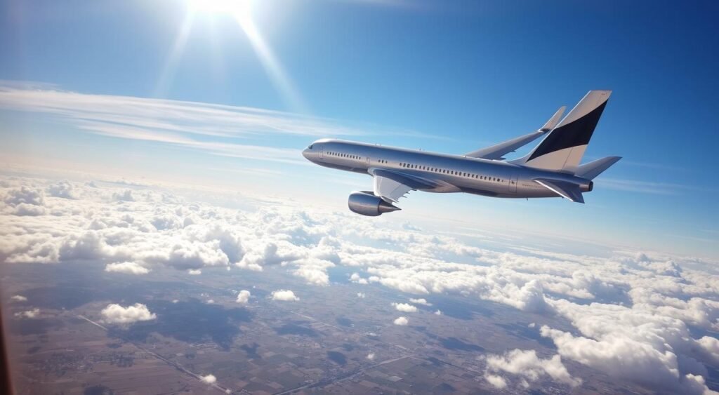 A direct flight taking off from Germany, soaring over the clouds towards the distant land of Syria. The sleek fuselage of the commercial passenger jet, its engines roaring with power, cuts through the azure sky. Sunlight glints off the polished metal surface, creating a dazzling display. Below, the patchwork of farmlands and urban sprawl give way to the vast, rugged terrain of the Middle East. The aircraft navigates expertly, its navigation systems guiding it towards its destination, where passengers eagerly await their arrival in the historic and culturally rich country of Syria. A direct flight taking off from Germany, soaring over the clouds towards the distant land of Syria. The sleek fuselage of the commercial passenger jet, its engines roaring with power, cuts through the azure sky. Sunlight glints off the polished metal surface, creating a dazzling display. Below, the patchwork of farmlands and urban sprawl give way to the vast, rugged terrain of the Middle East. The aircraft navigates expertly, its navigation systems guiding it towards its destination, where passengers eagerly await their arrival in the historic and culturally rich country of Syria.