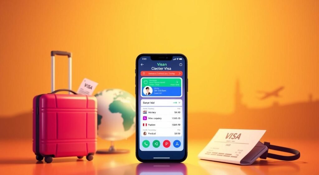 A sleek and modern illustration depicting the importanceفيزا إلكترونية للسعوديين  of electronic visas for Saudi travelers. In the foreground, a sophisticated smartphone displays a digital visa interface, its intuitive design and vibrant colors highlighting the convenience and accessibility of the process. In the middle ground, a suitcase and boarding pass symbolize the ease of international travel, while the background features a stylized globe and silhouetted airplane, conveying a sense of global connectivity. The overall composition is bathed in a warm, inviting light, evoking a mood of excitement and anticipation for the journeys to come.
