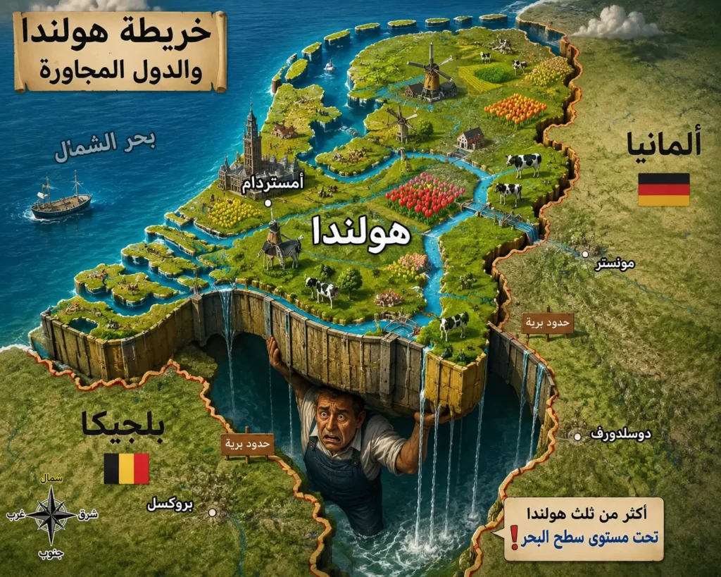 خريطة هولندا والدول المجاورة بالعربي