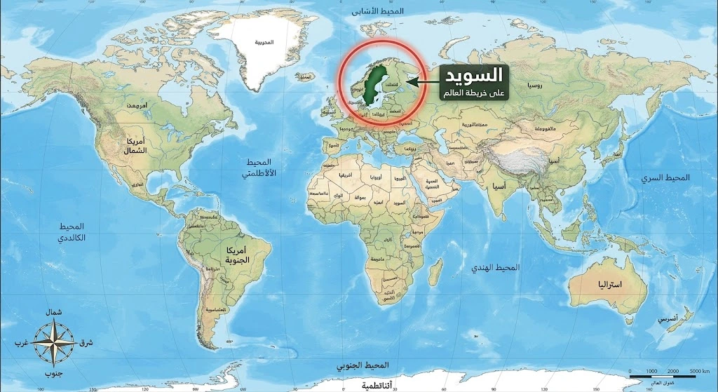 السويد على خريطة العالم - خريطة السويد والدول المجاورة