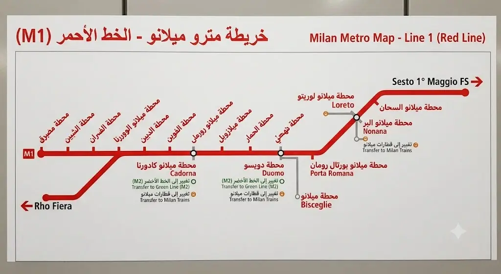 خريطة المترو الاحمر ميلانو
