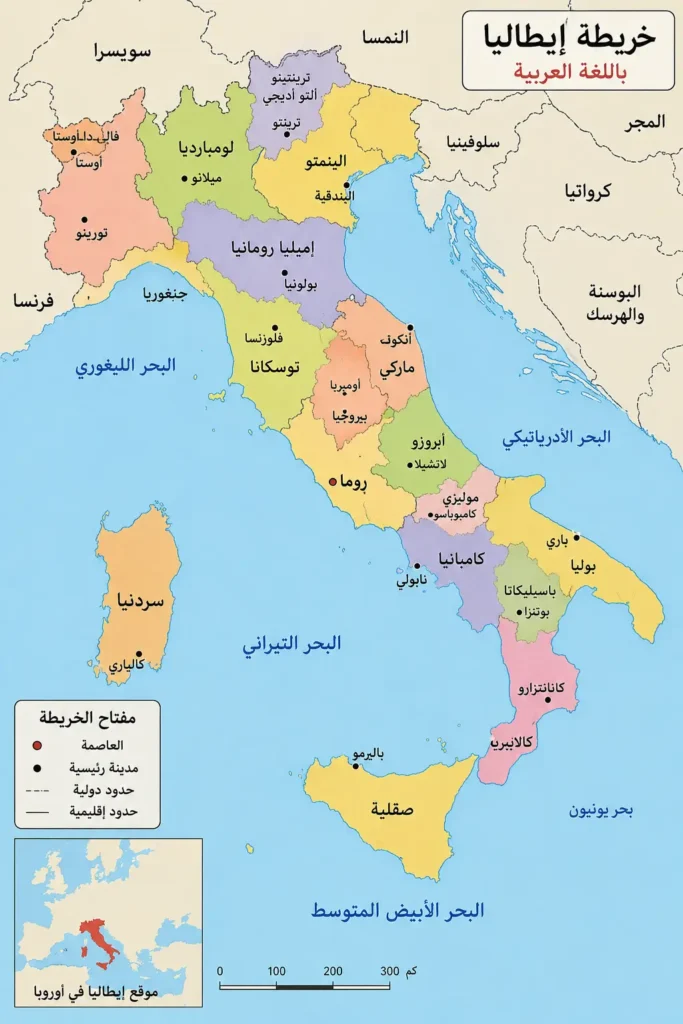 خريطة ايطاليا بالعربي